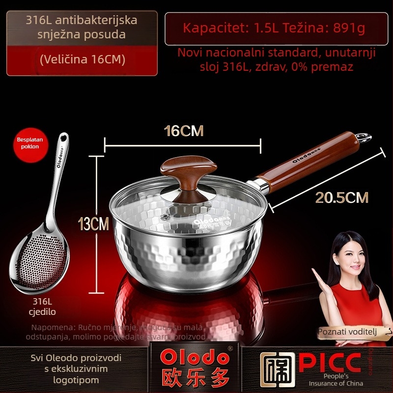 316L bez premaza Yukihira lonac, debela nehrđajući čelik, japanskog stila, mali lonac za bebinu hranu, kuhanje na pari, instant rezanci i juhe, kuhalo na paru