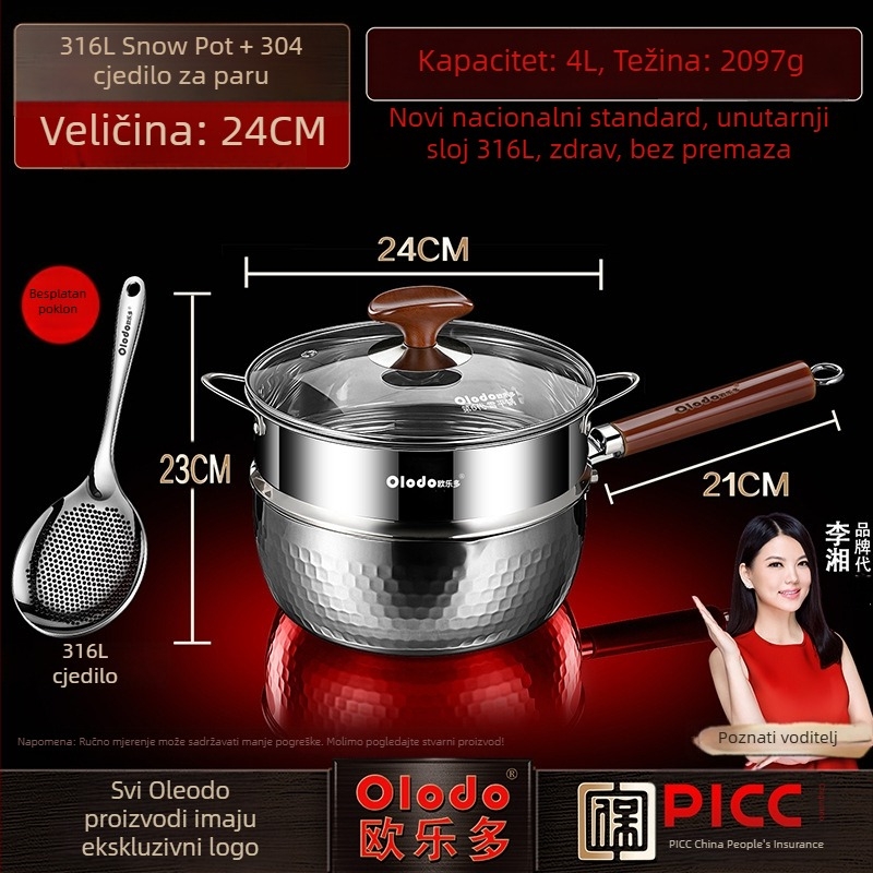 316L bez premaza Yukihira lonac, debela nehrđajući čelik, japanskog stila, mali lonac za bebinu hranu, kuhanje na pari, instant rezanci i juhe, kuhalo na paru