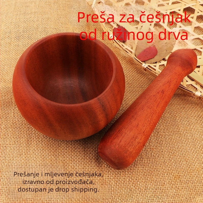 Drveni mortar i pestla za češnjak – kuhinjski višenamjenski alat