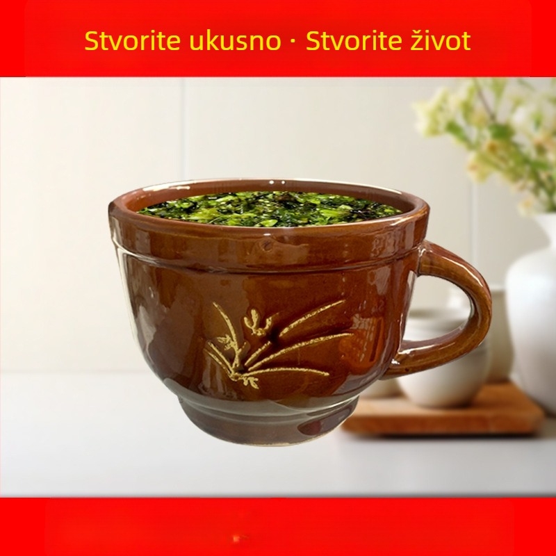 Staro ručni mozač češnjaka i mortara od keramike — višenamjenski za češnjak, bilje, čili i čaj