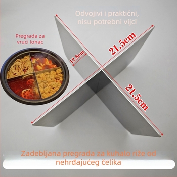 Nerđajući čelični dijeljnik za rižin lonac i jela za vrući lonac – alat s više pretinaca