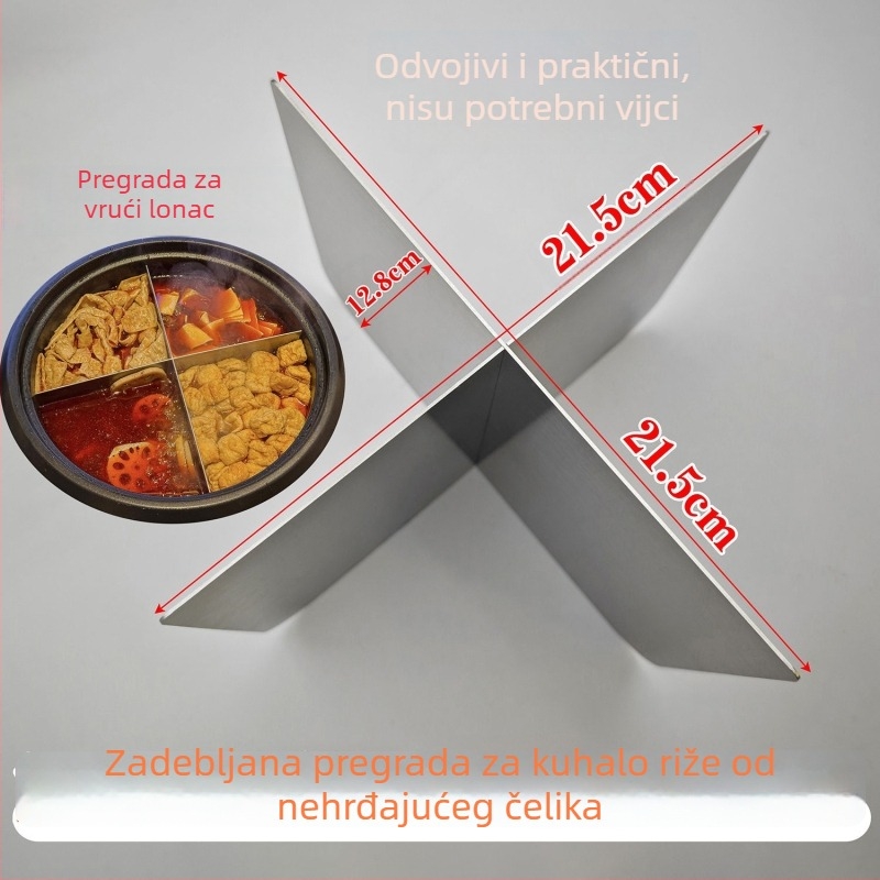 Nerđajući čelični dijeljnik za rižin lonac i jela za vrući lonac – alat s više pretinaca