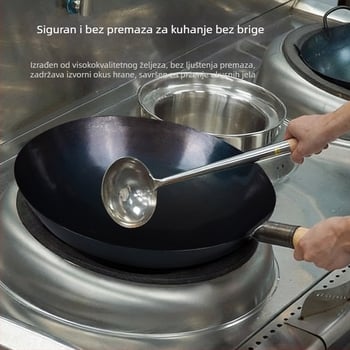 Wok od čistog željeza, bez premazivanja, plavi završetak, komercijalna kuhinja, okrugli dno