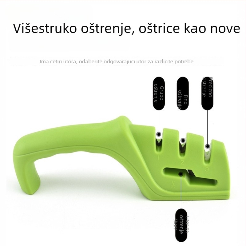 Četverostruki višenamjenski oštrač noževa za kućnu upotrebu, keramički i volfram-čelični kanali, za noževe i škare.