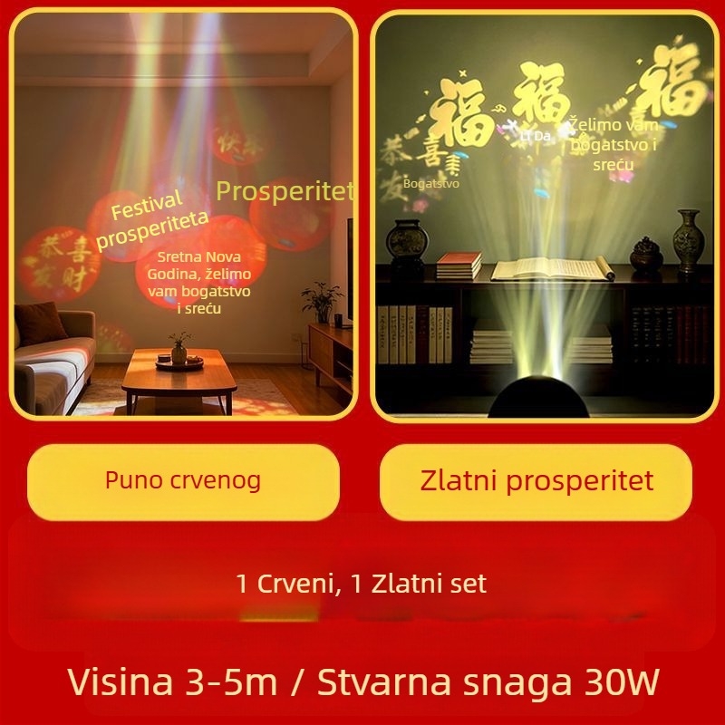 360° rotirajuće projektno svjetlo za vrt s novogodišnjim motivom i znakovima sreće, HD logotip dekorativno svjetlo za ulaz i balkon
