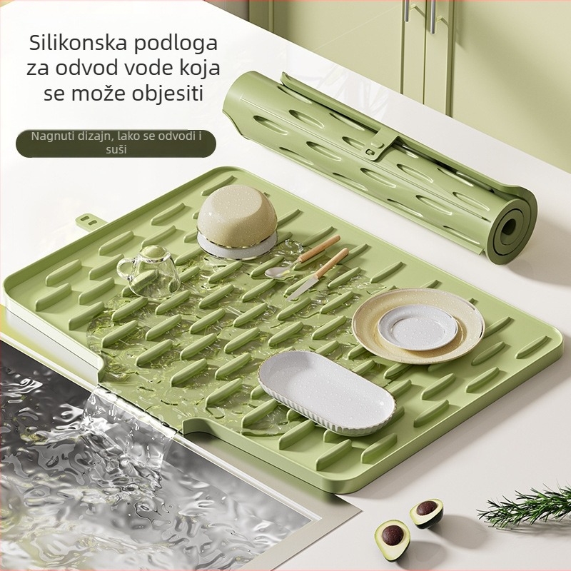 Silikonska podloga za odvod vode s kosim odvodom, kuhinja – za voće, povrće i posuđe