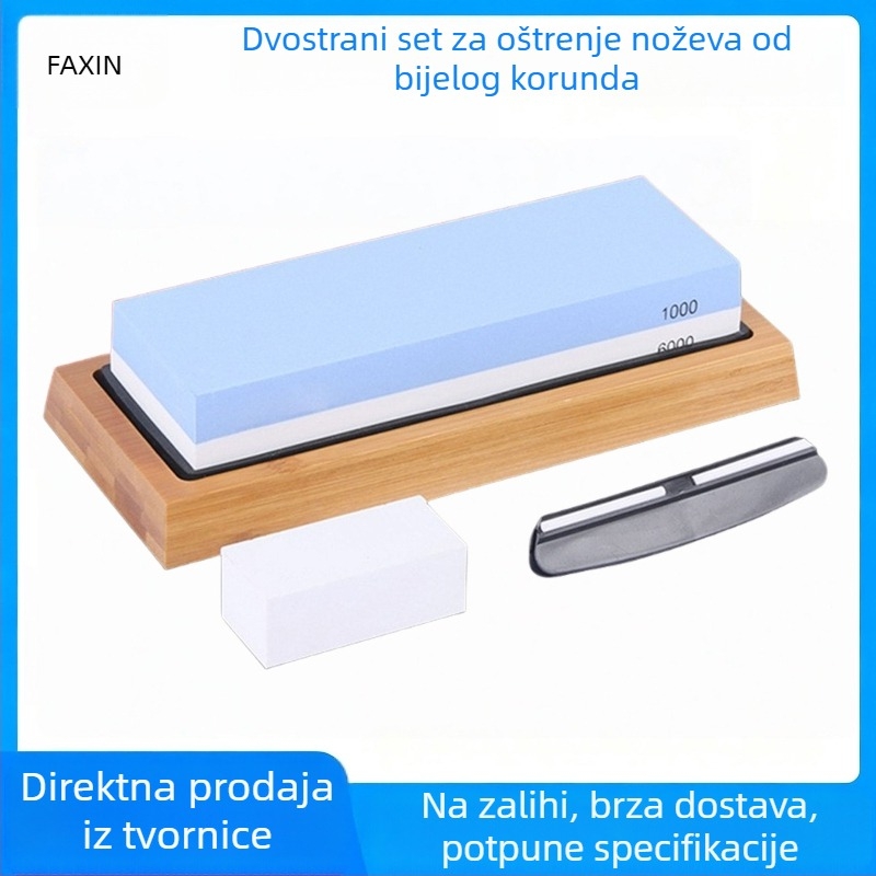 Dvostrani kuhinjski kamen za oštrenje noževa, 1000/6000 zrnatosti, bijeli korund, plavo-bijeli kamen