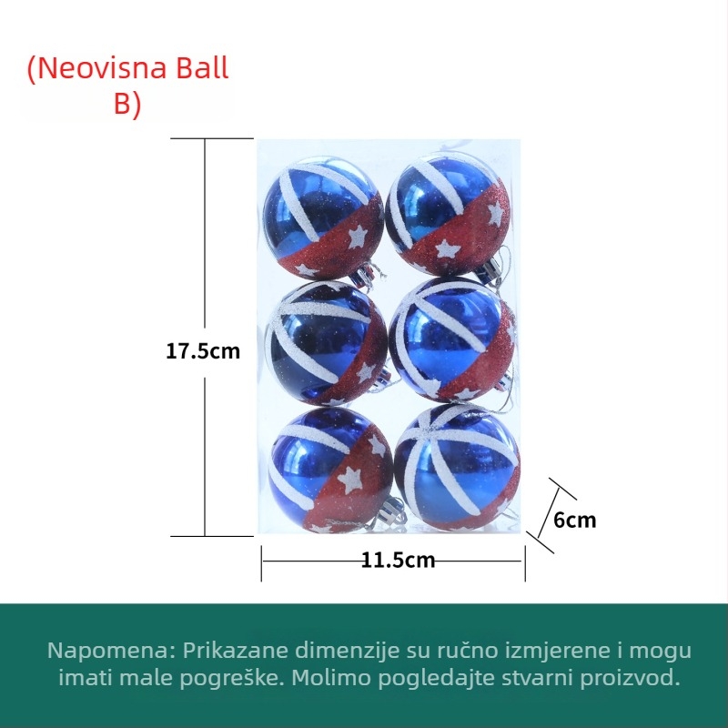 Božićne ukrasne kuglice s dizajnom američke zastave, set od 12 komada, promjer 6 cm, ručno oslikane