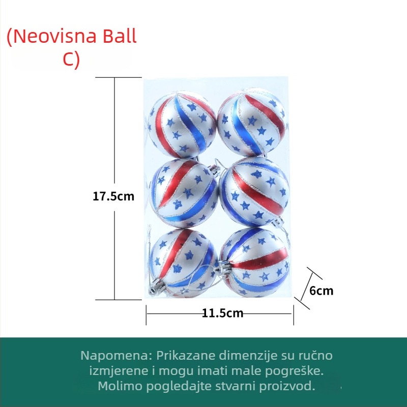 Božićne ukrasne kuglice s dizajnom američke zastave, set od 12 komada, promjer 6 cm, ručno oslikane