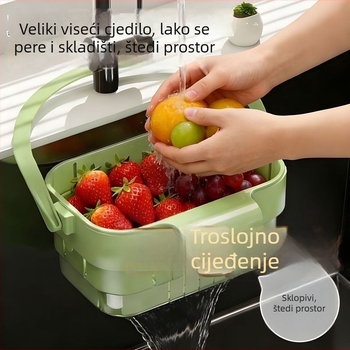 Sklopiva košara za odvod vode u kuhinji, viseća iznad sudopere, nosač uz slavinu, za ostatke hrane