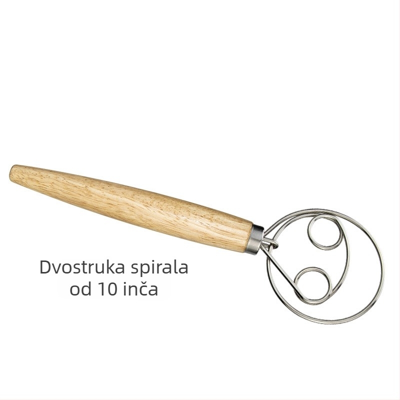 Danska miješalica za tijesto s spiralom od nehrđajućeg čelika 304 i drvenom ručkom od hrasta