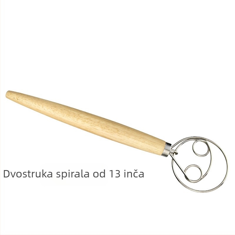 Danska miješalica za tijesto s spiralom od nehrđajućeg čelika 304 i drvenom ručkom od hrasta