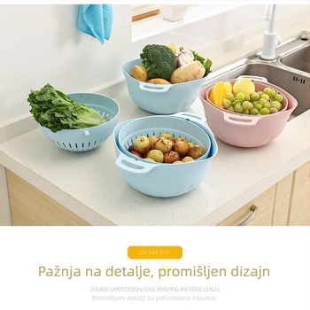 Dvostruki sloj rotirajuća košara za pranje povrća i voća s odvodom vode