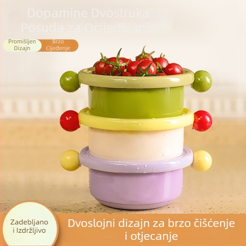 Dvostruki koš za pranje povrća s odvodom, koš za voće i povrće, višenamjenski kuhinjski odvodnik za pranje