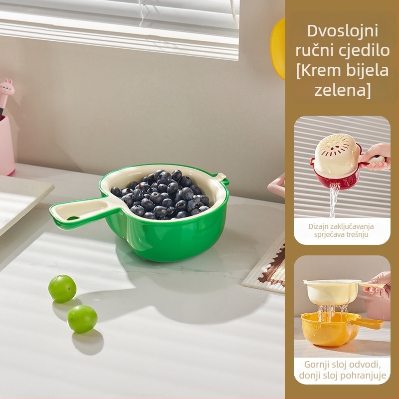 Dvostruki koš za pranje voća s odvodom i simpatičnom držkom