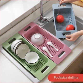 Proširivi odvodi koš za sudoperu, dvostruki koš za pranje povrća, plava boja