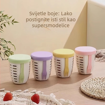 Prijenosna čašica za ocjeđivanje voća s vilicom – kvalitete hrane, dvostruka odvodna košarica, za vanjska putovanja i ured