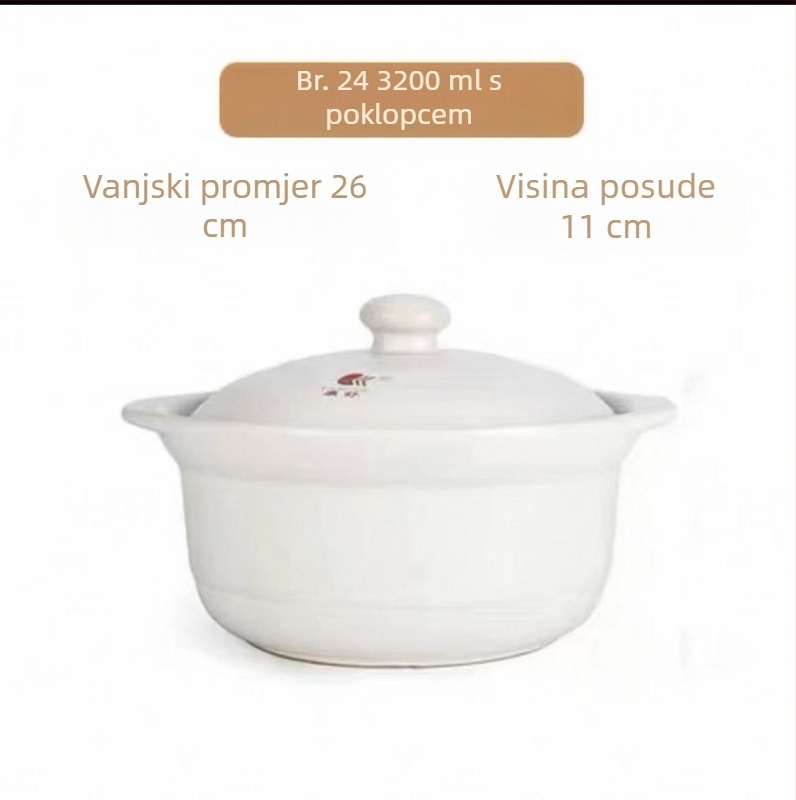 Keramička posuda za juhu velikog kapaciteta s poklopcem, za izravno grijanje, 2,1–3 l, pogodna za kućnu i poslovnu upotrebu