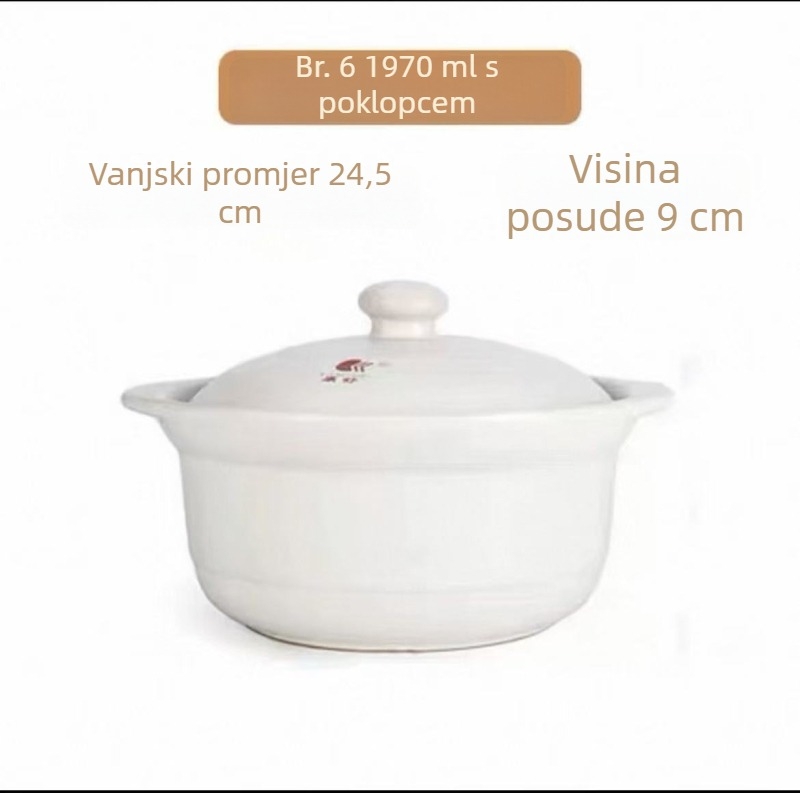 Keramička posuda za juhu velikog kapaciteta s poklopcem, za izravno grijanje, 2,1–3 l, pogodna za kućnu i poslovnu upotrebu