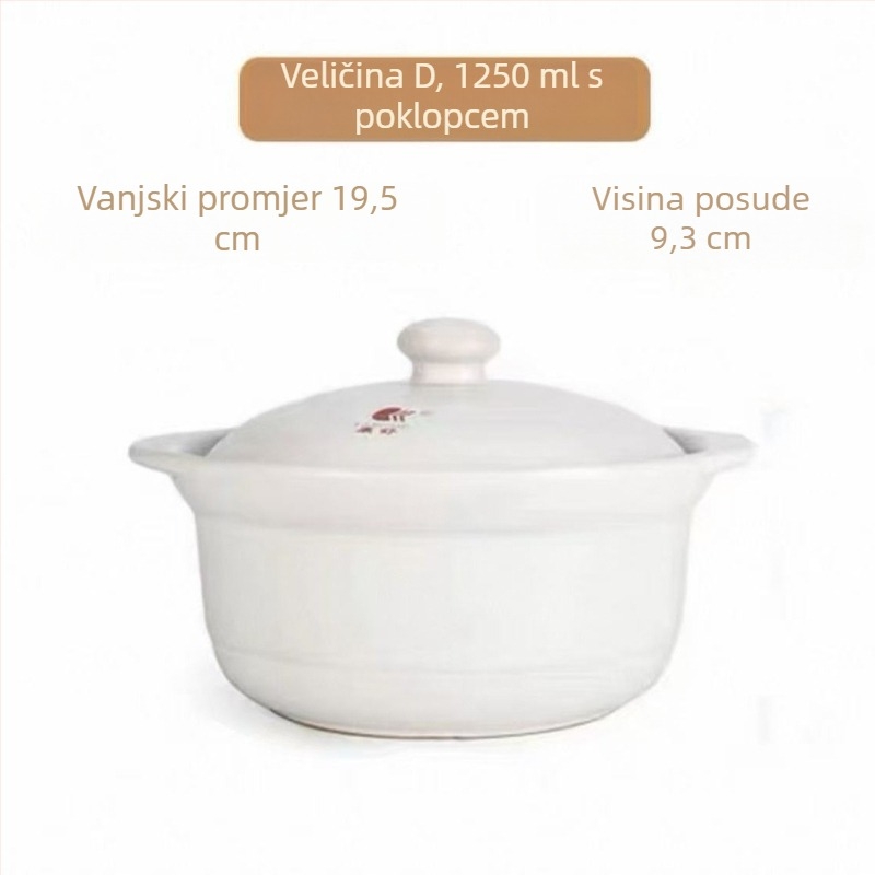 Keramička posuda za juhu velikog kapaciteta s poklopcem, za izravno grijanje, 2,1–3 l, pogodna za kućnu i poslovnu upotrebu