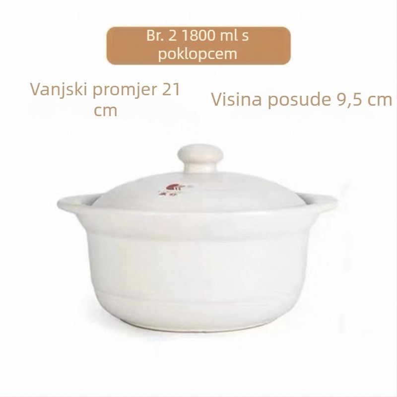 Keramička posuda za juhu velikog kapaciteta s poklopcem, za izravno grijanje, 2,1–3 l, pogodna za kućnu i poslovnu upotrebu