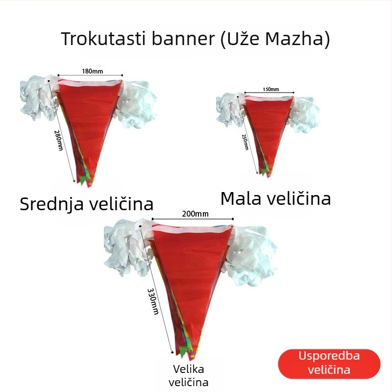 10 m trokutaste zastavice s glatkom satenskom površinom, pet boja, za festival, veličine velike, srednje, male