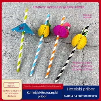 Ekološki prihvatljiva jednokratna papirnata slamka, šarolika, idealna za koktele i napitke u baru