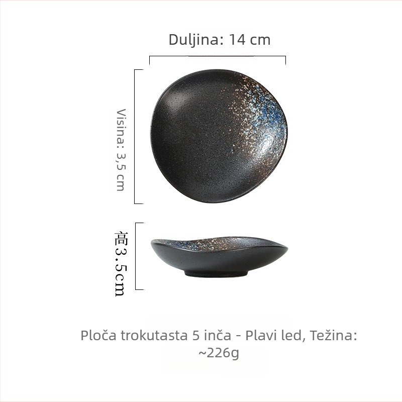 Japanskom stilu keramički posuđe, neobično oblikovani plitki tanjuri za sushi, sashimi, priloge i umake, promjer 14–14,9 cm