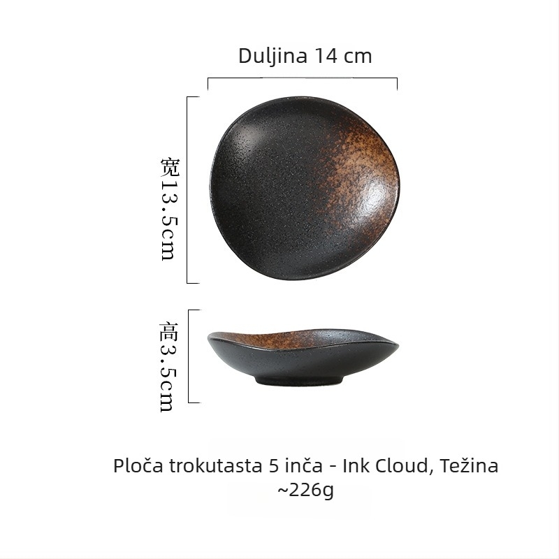 Japanskom stilu keramički posuđe, neobično oblikovani plitki tanjuri za sushi, sashimi, priloge i umake, promjer 14–14,9 cm