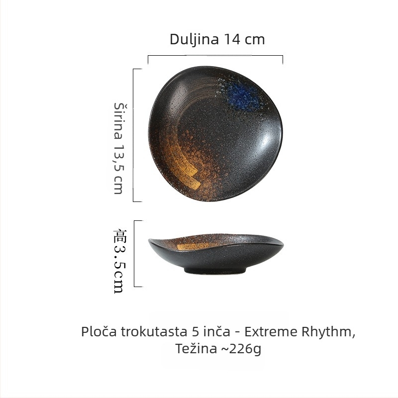 Japanskom stilu keramički posuđe, neobično oblikovani plitki tanjuri za sushi, sashimi, priloge i umake, promjer 14–14,9 cm