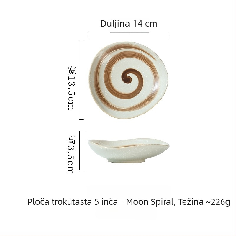 Japanskom stilu keramički posuđe, neobično oblikovani plitki tanjuri za sushi, sashimi, priloge i umake, promjer 14–14,9 cm