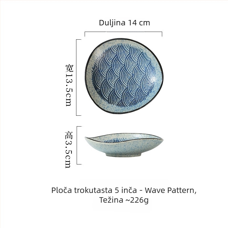 Japanskom stilu keramički posuđe, neobično oblikovani plitki tanjuri za sushi, sashimi, priloge i umake, promjer 14–14,9 cm
