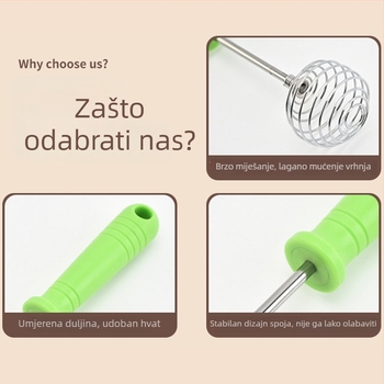 Spiralni ručni tučak za jaja od nehrđajućeg čelika, debela miješalica za tijesto, kuhinjski alat za pečenje