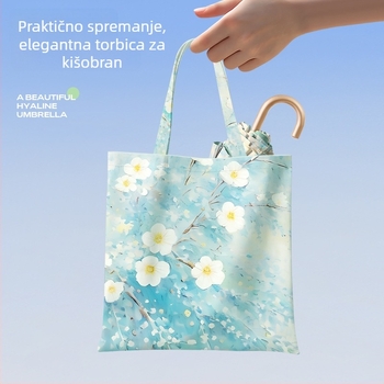 Automatska kišobran za sunce i kišu, duga drška, 8 rebara od vlakana, tkanina 210T u šarenoj boji, čipkasti dizajn princeze