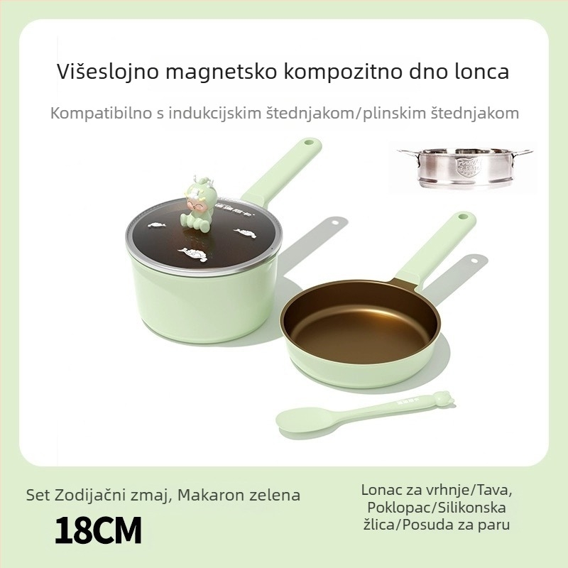 Didinika Dječji lonac s neprimjenjajućim premazom — višenamjenski lonac za kuhanje i zagrijavanje mlijeka, aluminijska legura, čvrsti stakleni poklopac