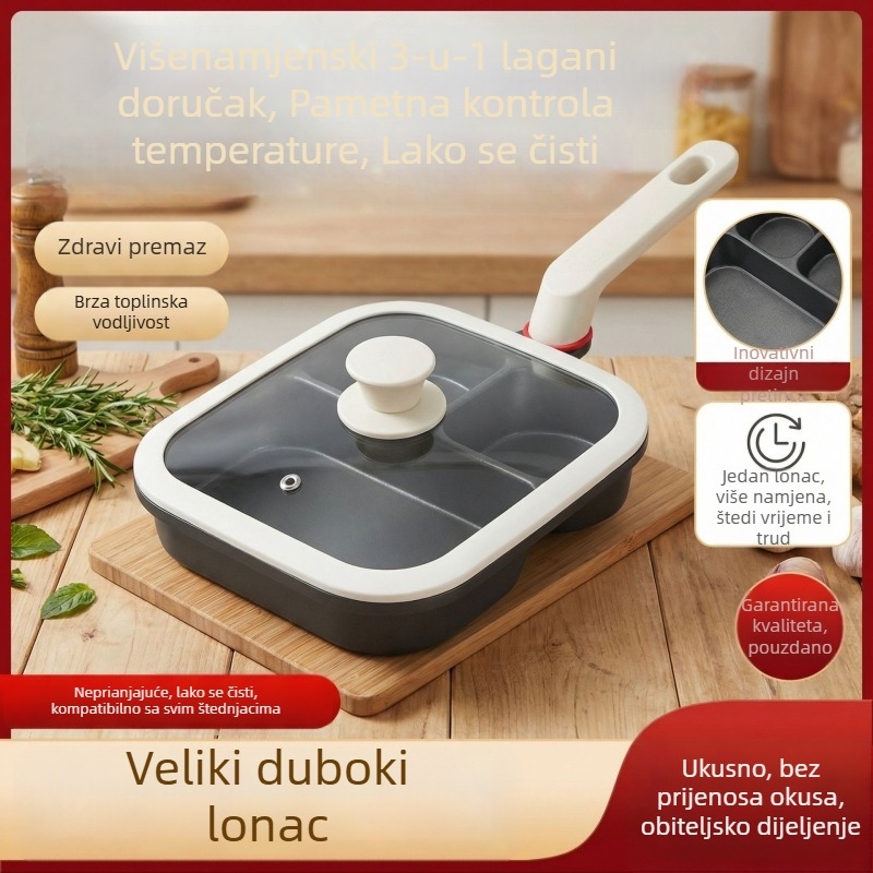 Premium titanij-keramički 3-u-1 tiganj za doručak, neprimijanjajući za steak, jaja i burger