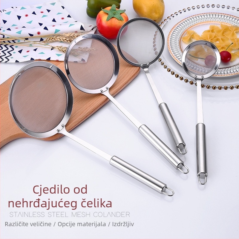 Žlica za filtriranje od nehrđajućeg čelika 304 s odvajačem ulja i mrežastim sitom, pogodna za vruće juhe i prosijavanje brašna