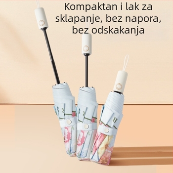 Automatski kišobran za žene, veliki sklopivi kišobran s 8 rebara, UV zaštita UPF 40+, mogućnost otiska logotipa