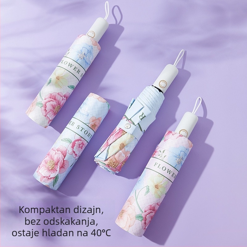 Automatski kišobran za žene, veliki sklopivi kišobran s 8 rebara, UV zaštita UPF 40+, mogućnost otiska logotipa