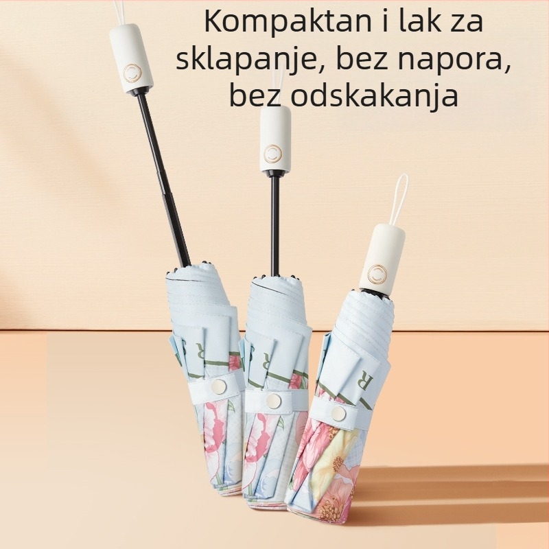 Automatski kišobran za žene, veliki sklopivi kišobran s 8 rebara, UV zaštita UPF 40+, mogućnost otiska logotipa