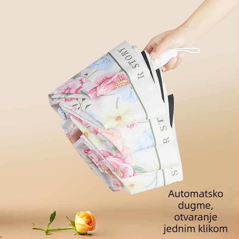 Automatski kišobran za žene, veliki sklopivi kišobran s 8 rebara, UV zaštita UPF 40+, mogućnost otiska logotipa