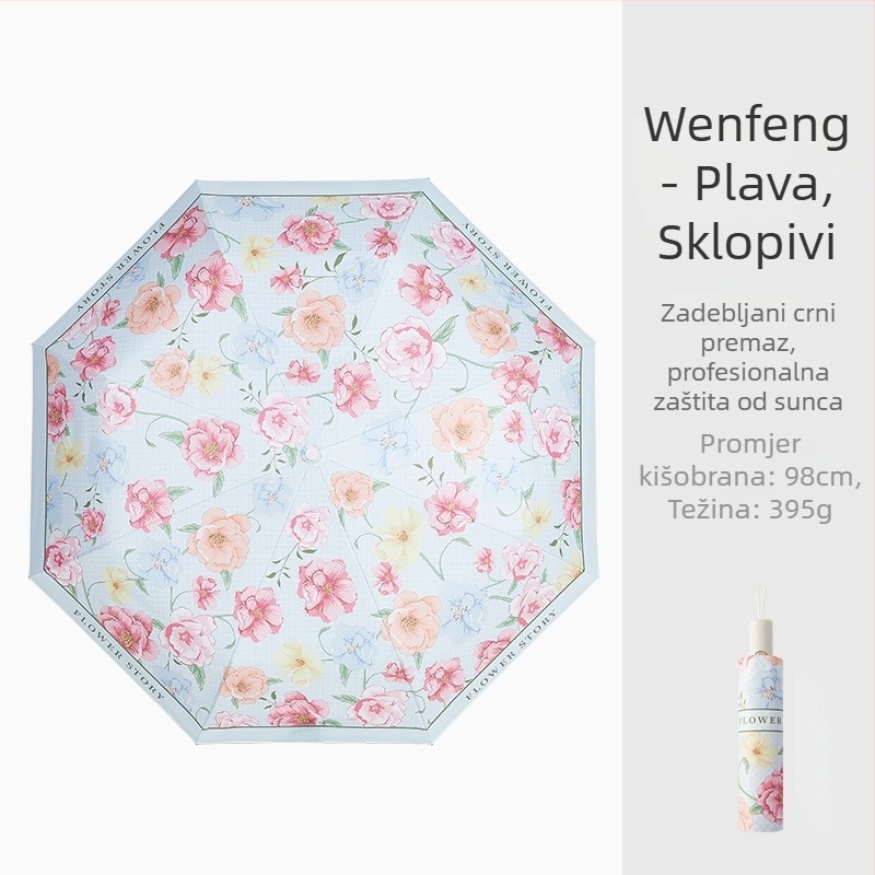Automatski kišobran za žene, veliki sklopivi kišobran s 8 rebara, UV zaštita UPF 40+, mogućnost otiska logotipa