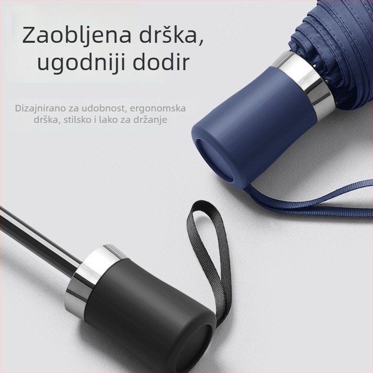 Ručni kišobran s 10 rebara, trostruko sklapanje, velik kupol, UV zaštita UPF50+, tisk logotipa