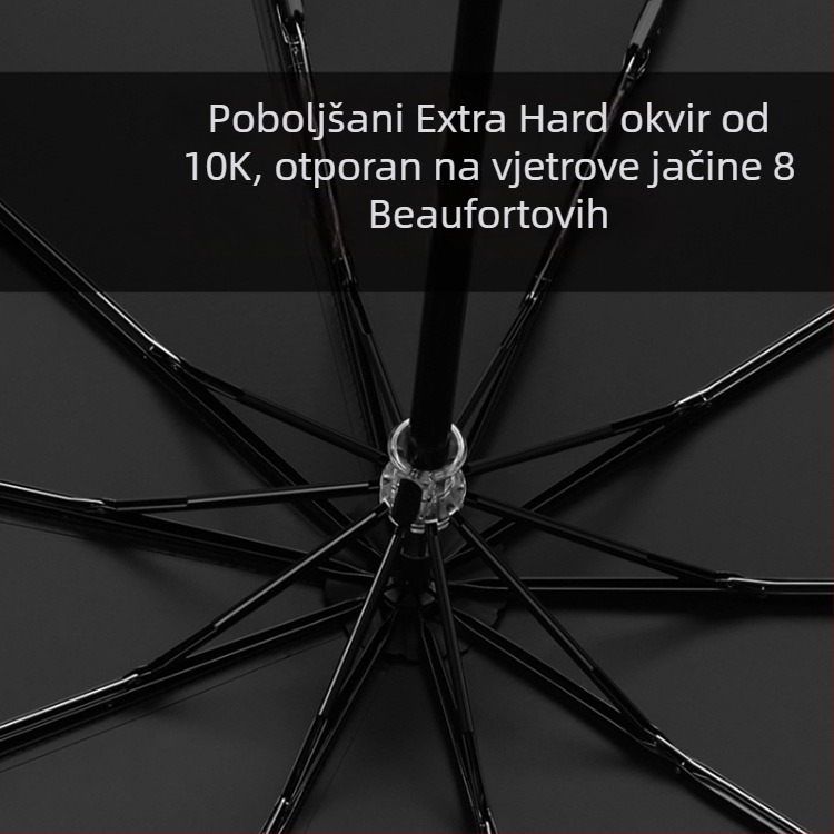 Ručni kišobran s 10 rebara, trostruko sklapanje, velik kupol, UV zaštita UPF50+, tisk logotipa