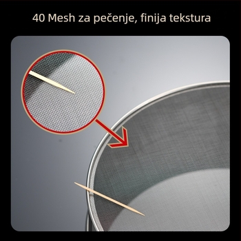 Sito za brašno od nehrđajućeg čelika s 40 mreža, čvrsta ručka za kuhinju i pečenje