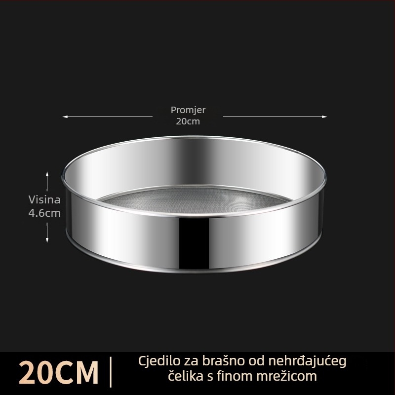 Sito za brašno od nehrđajućeg čelika s 40 mreža, čvrsta ručka za kuhinju i pečenje