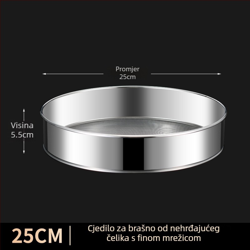Sito za brašno od nehrđajućeg čelika s 40 mreža, čvrsta ručka za kuhinju i pečenje