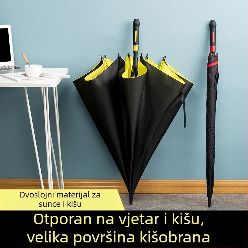 Dvostruko slojeviti veliki kišni i sunčani kišobran s ravnom drškom, ojačan i čvrst, duga drška za dvije do tri osobe