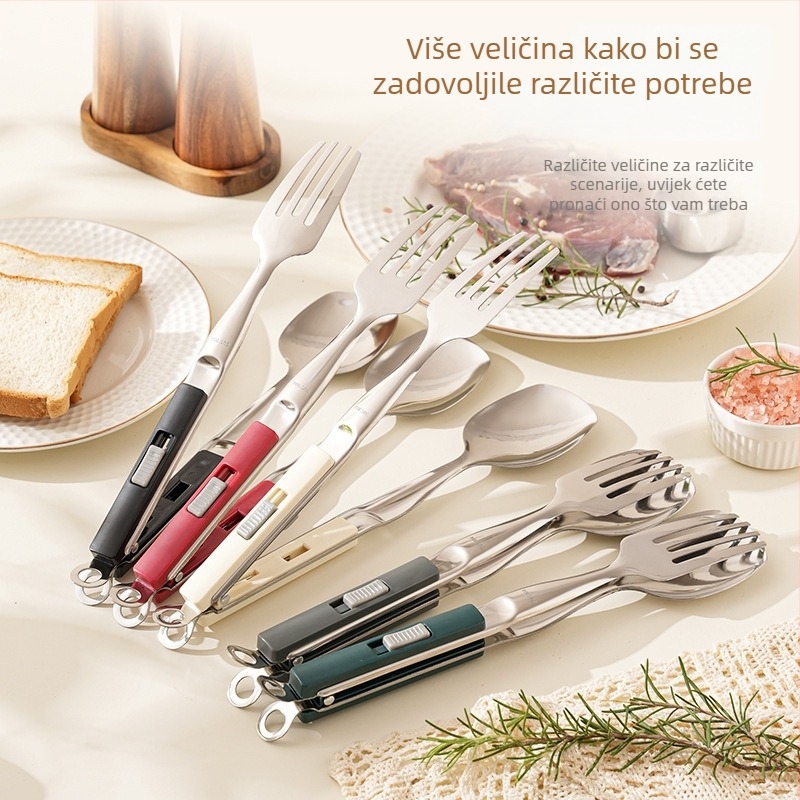 Kuhinjske kliješta od 304 nehrđajućeg čelika, višenamjenske za steak, roštilj i ribu, s kliznim zatvaračem