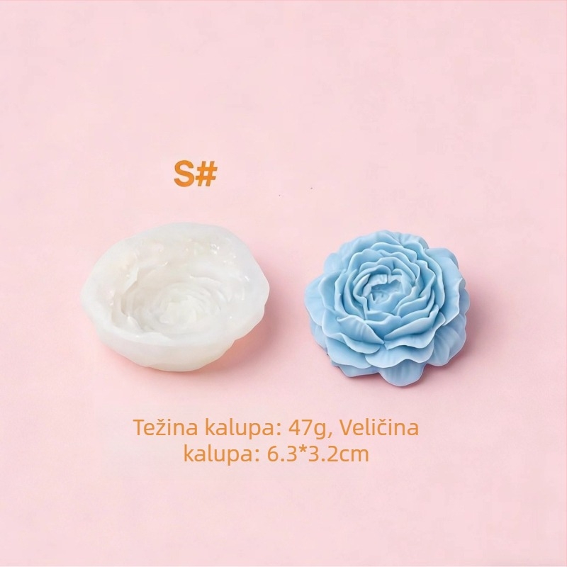 Silikonska kalupa s motivom božura (velikog, srednjeg, malog) za svijeće, sapune, gips i ukrase za pečenje